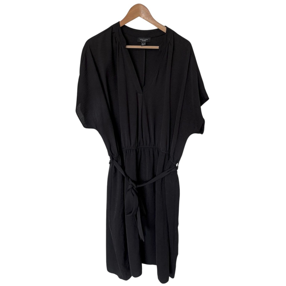New Look‎ Curves Black V Neck Tie Waist Midi Dress Women's Plus Size 20